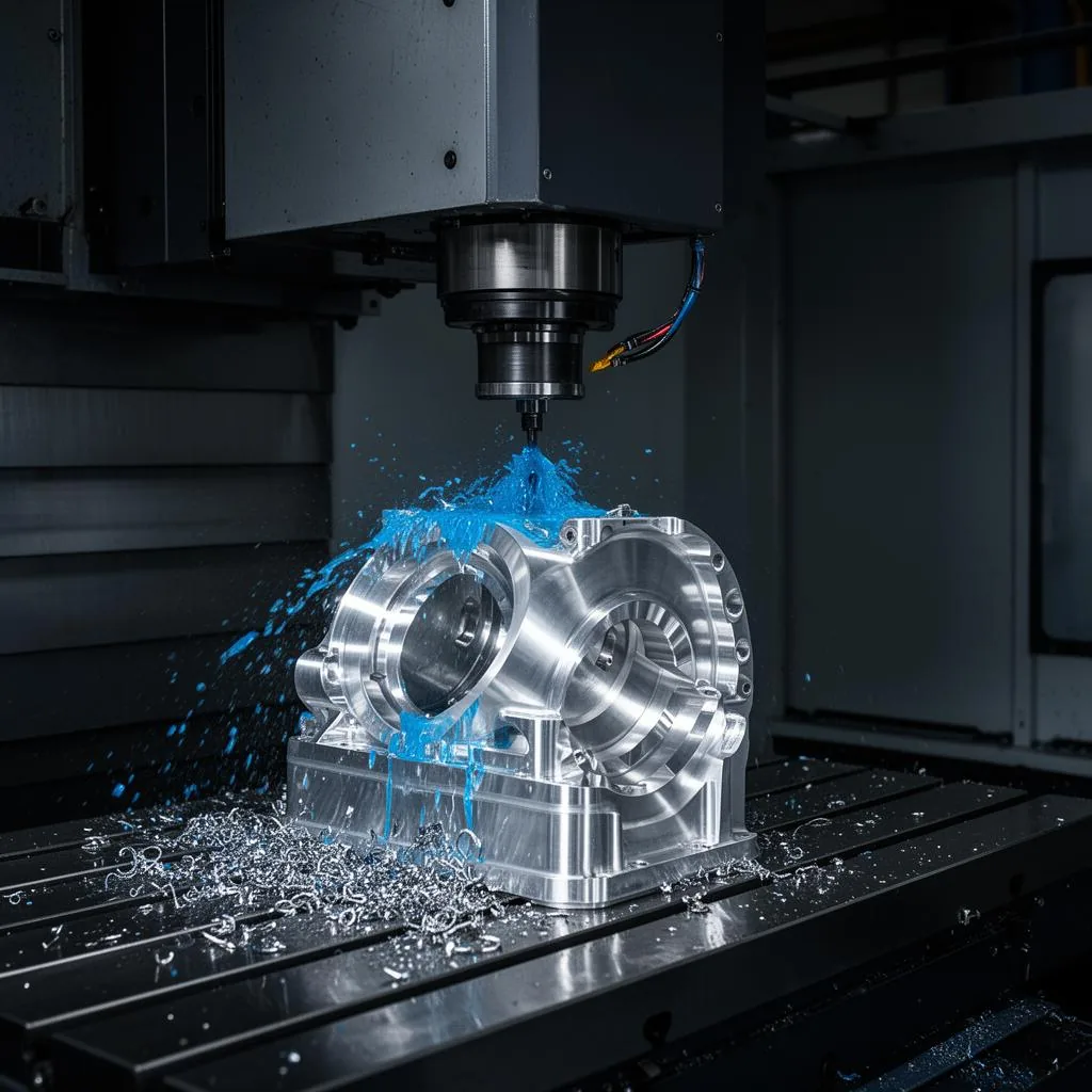 Macchinario CNC in officina metalmeccanica — concept sito web 4 Web Lab