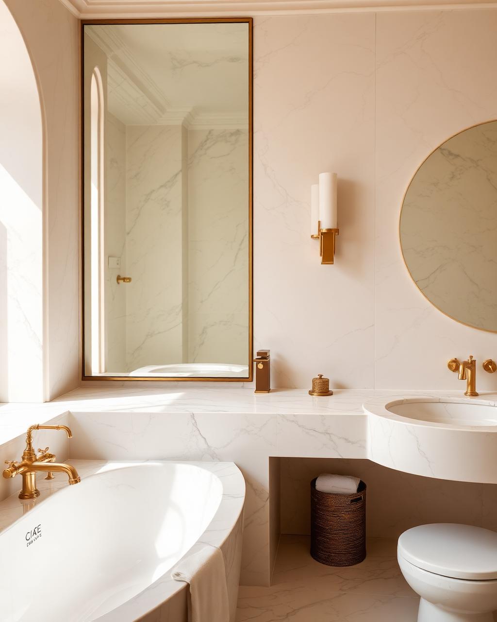 Bagno in marmo con dettagli in ottone