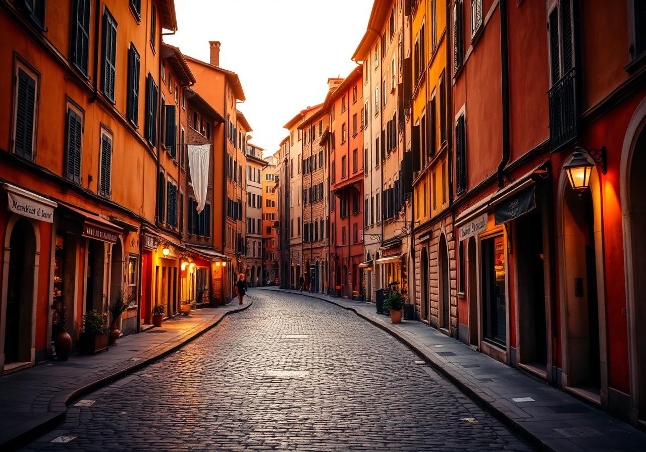 Centro storico italiano al crepuscolo