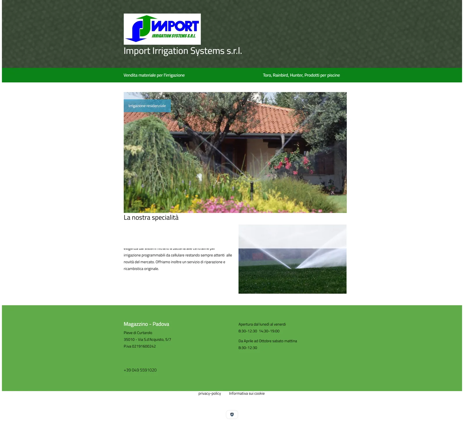 Esempio di sito web realizzato con piattaforma fai-da-te — settore irrigazione