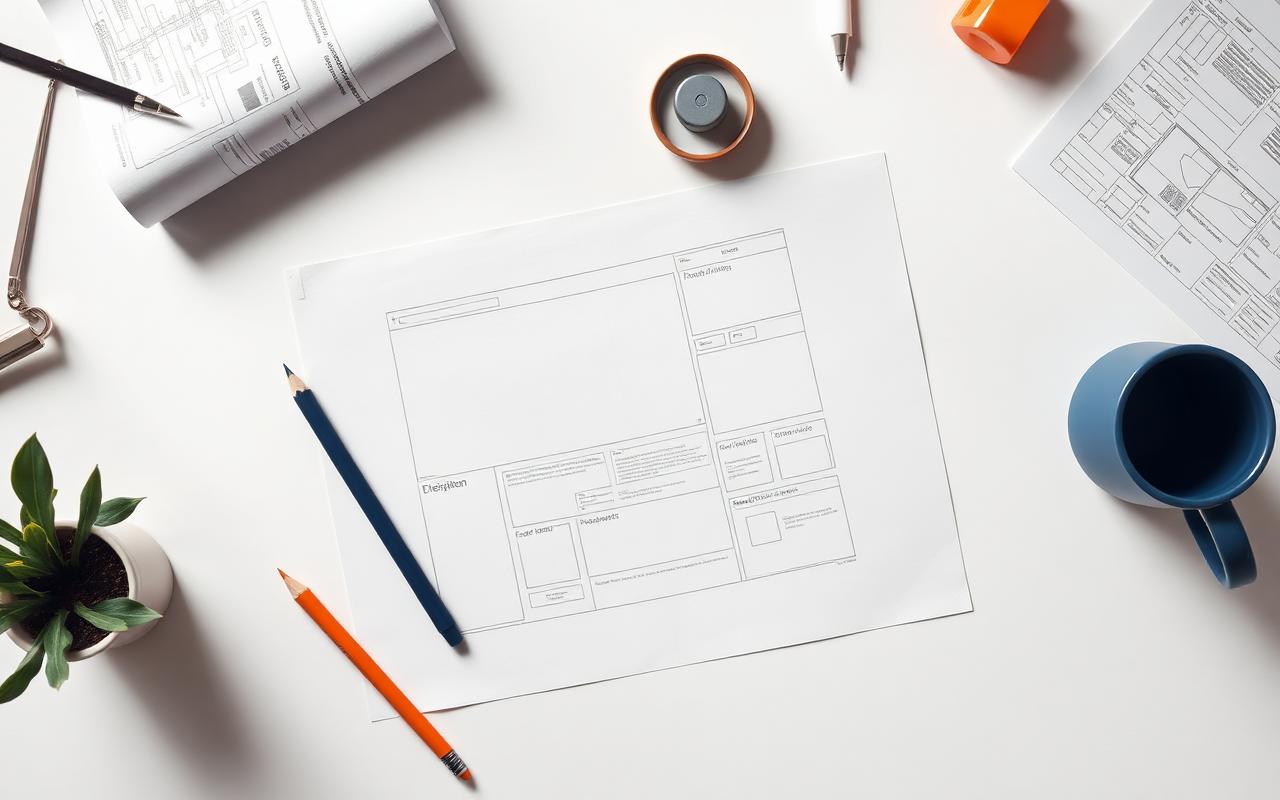 Schizzi e wireframe di nuovi concept di siti web in fase di realizzazione — 4 Web Lab