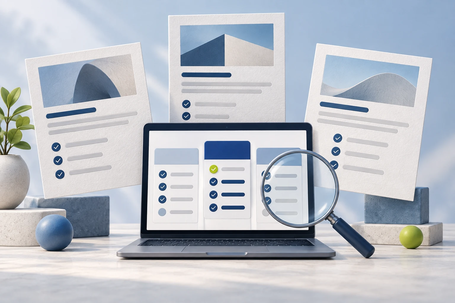 Illustrazione editoriale per confrontare proposte e preventivi di siti web