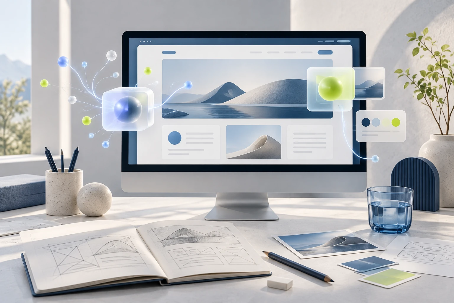 Illustrazione editoriale di intelligenza artificiale applicata alla progettazione web