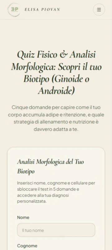 Quiz mobile del sito Elisa Piovan per orientare l’utente verso il percorso più adatto