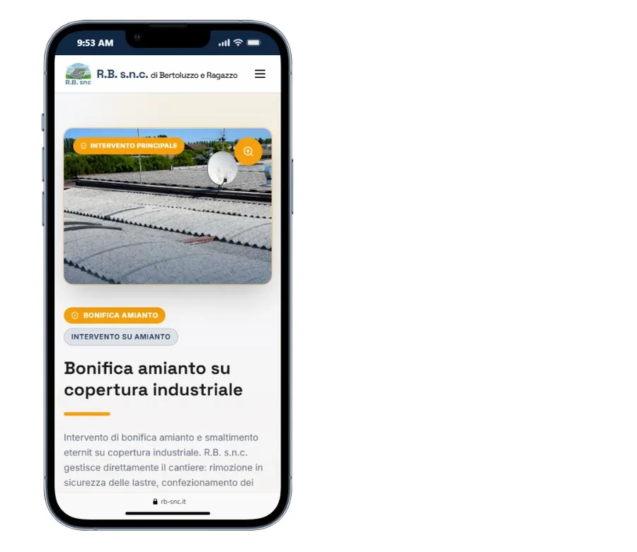 Pagina del nuovo sito R.B. s.n.c. visualizzata su mobile