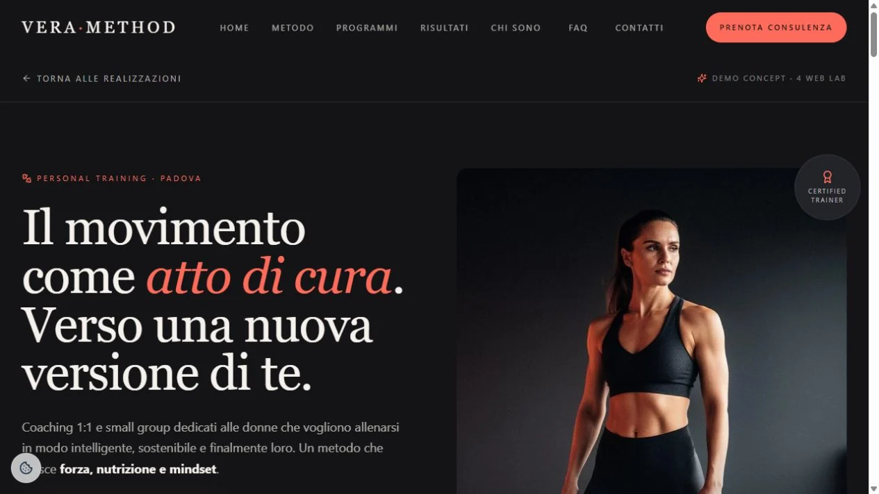Hero del concept per personal trainer Vera Method